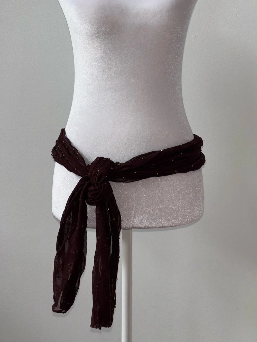Brown Gold Beaded Crinkle Scarf Boho Festival Y2K Tuscan Mom
